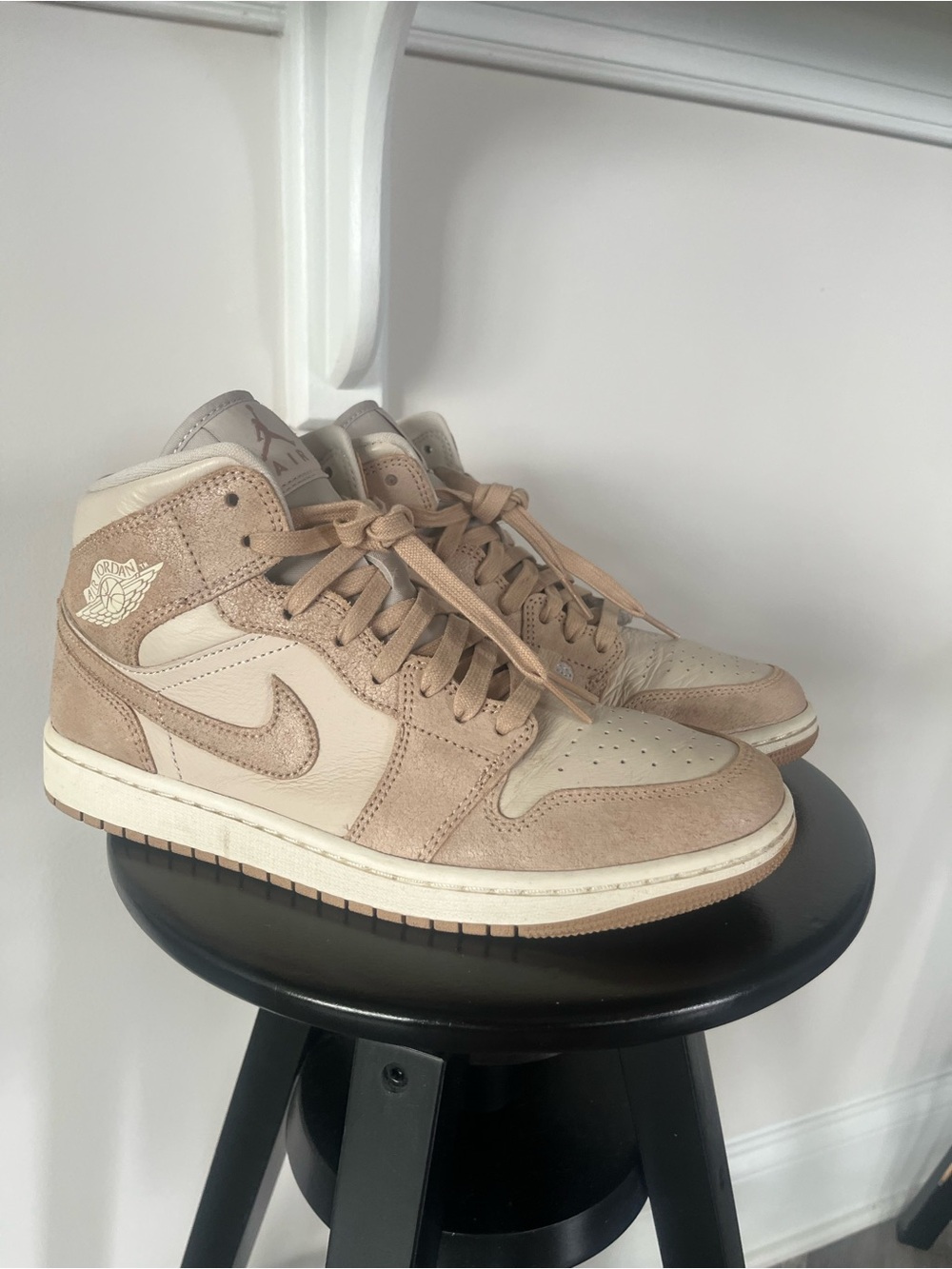 Jordan Women’s Mid-Top Sneakers in Tan and Cream